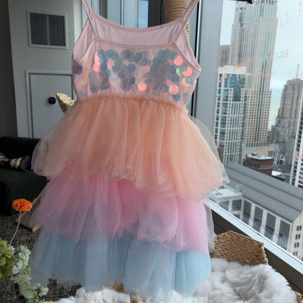 Lola & The Boys Pastel Sequin Tulle Layered Girls Dress - Picture 2 of 3